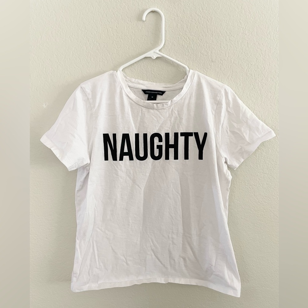 French Connection Naughty Nice tshirt black white cotton medium graphic tee
